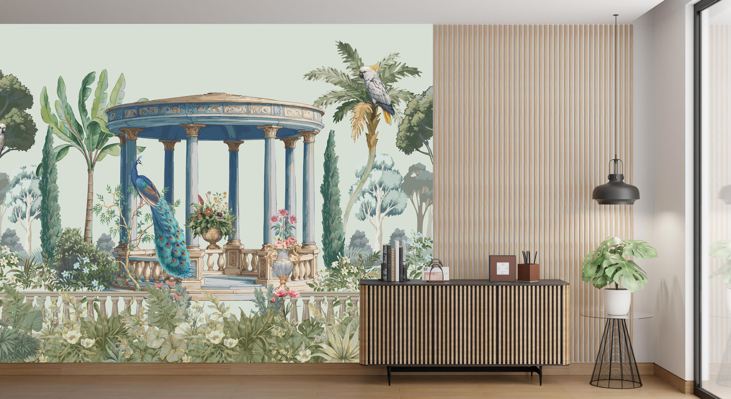 Peacock Modern Park Theme Wallpaper for Artistic Nature Interiors