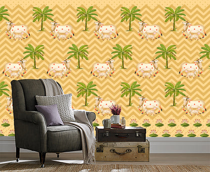 Trending Indian Pichwai Cow with Ethnic Wallpaper for Heritage Interiors