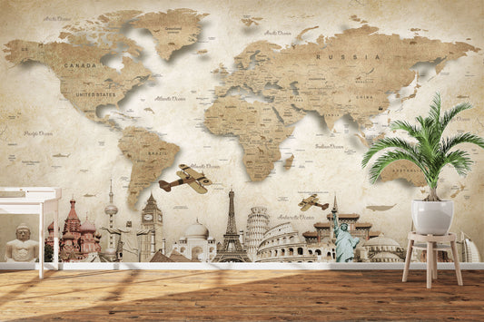 BROWINSH WORLD MAP THEAM WALL-PAPER