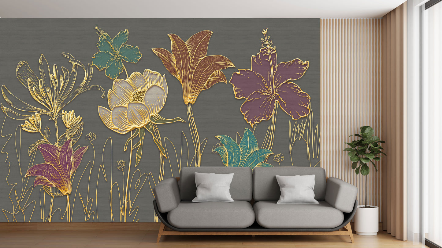 3D Floral Glitter Wallpaper for Luxurious Decorative