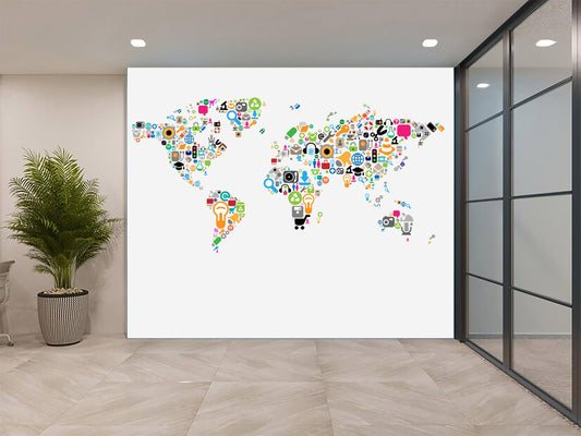 COLOURFUL WORLD MAP THEAM WALL-PAPER
