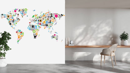 Colourful World Map Theme Wallpaper for Educational and Creative Interiors