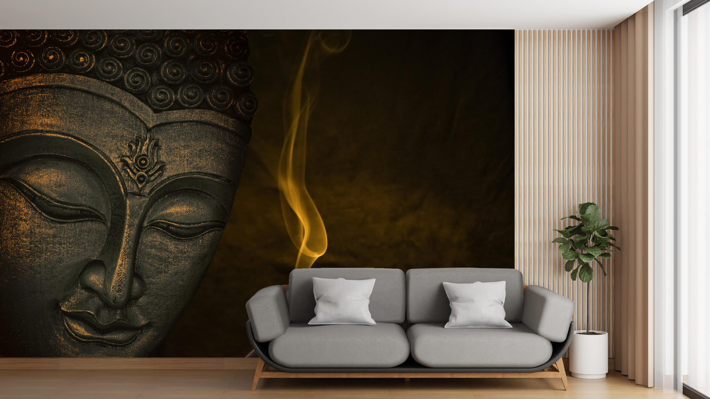 Antique Buddha Chitra Theme Wallpaper for Elegant Spiritual Interiors
