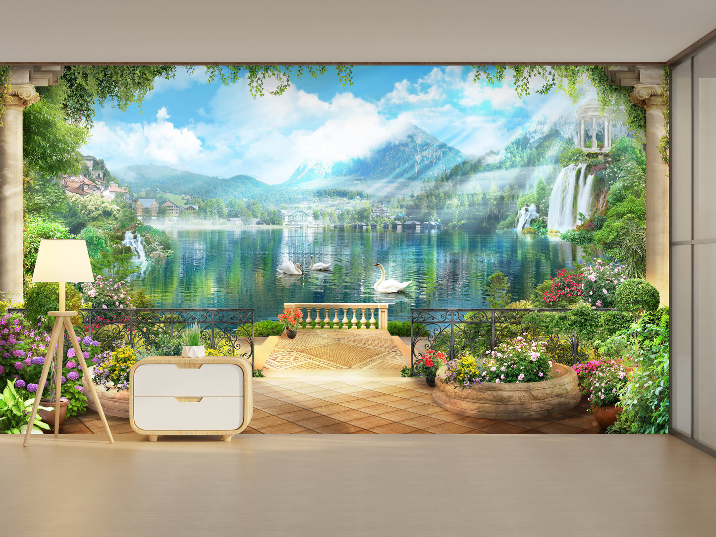 Green Scenery with Water Hans Theme Wallpaper for Refreshing Nature Interiors