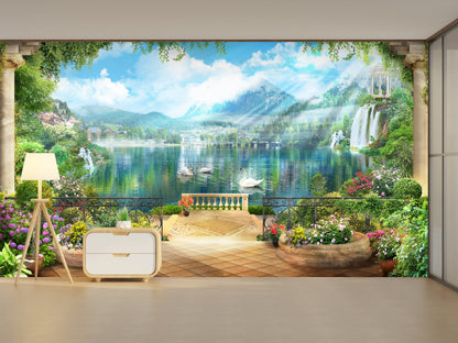 Green Scenery with Water Hans Theme Wallpaper for Refreshing Nature Interiors