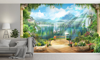 Green Scenery with Water Hans Theme Wallpaper for Refreshing Nature Interiors