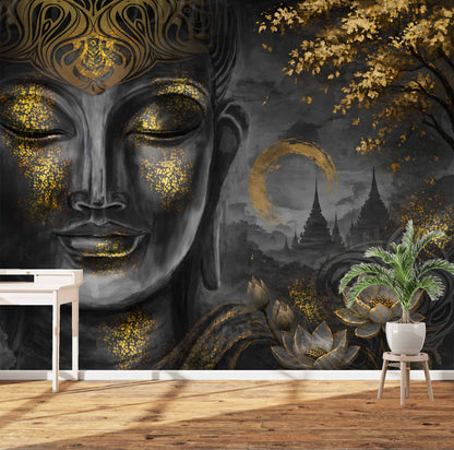 Black & Gold Enlightened Buddha Wallpaper