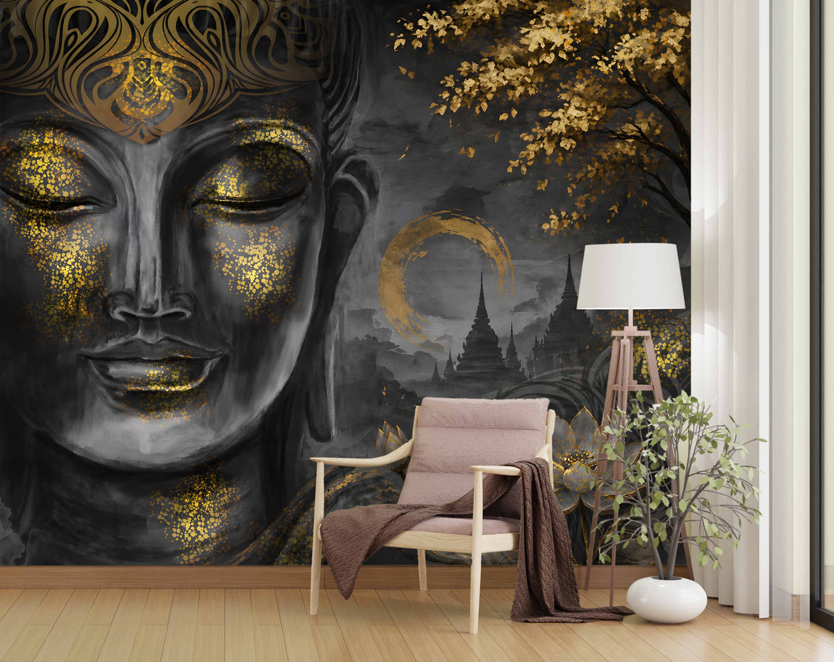 Black & Gold Enlightened Buddha Wallpaper